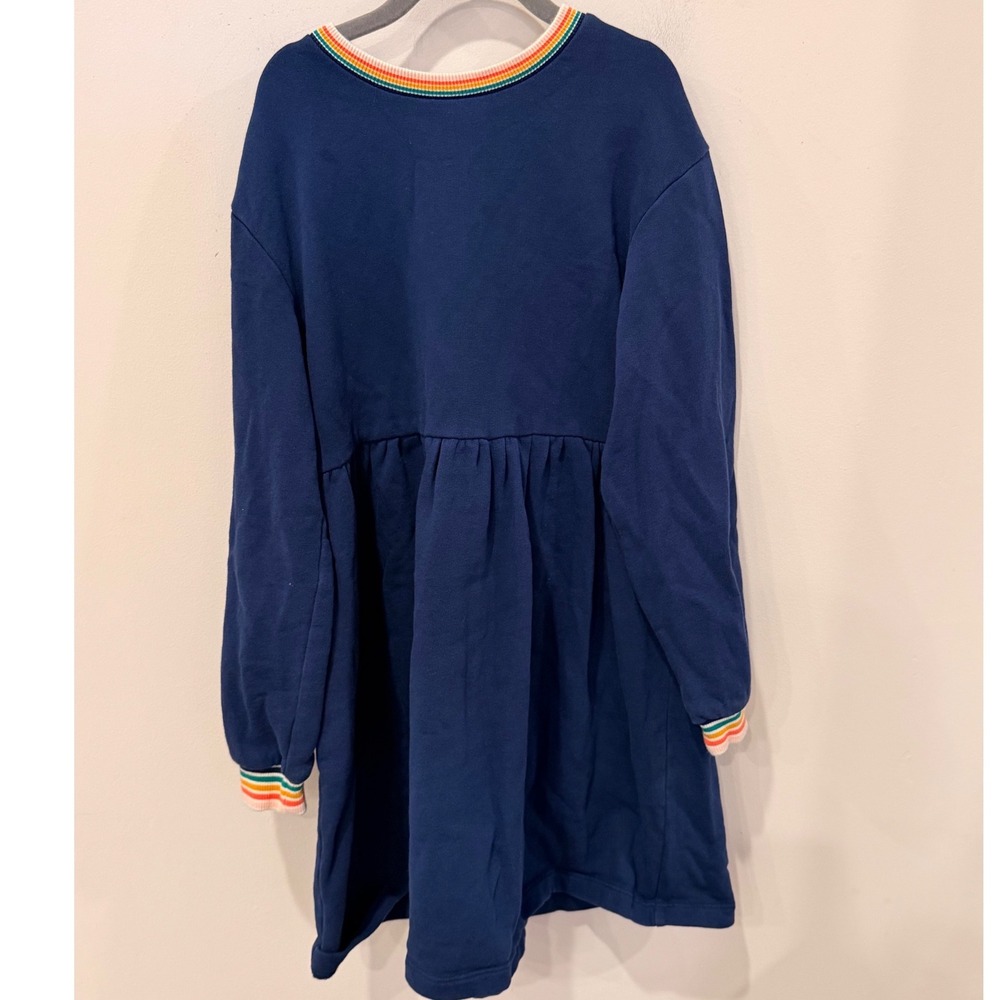 Hanna Andersson Kids Navy Blue Rainbow Trim Sweatshirt Dress 140 US 10 82014